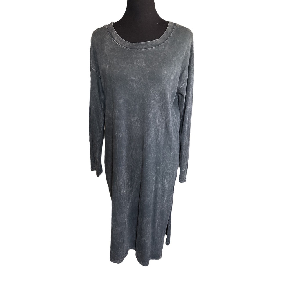 Vintage Canvas Black Mineral Washed Long SleeveT-Shirt Dress, Size Small